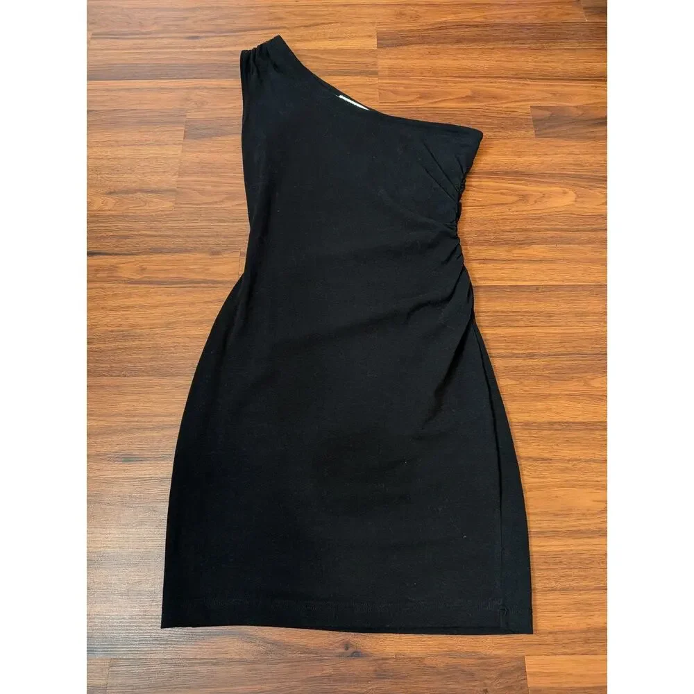 Tapemeasure New York One Shoulder Ruched Black Mini Dress Size M Vintage Y2K